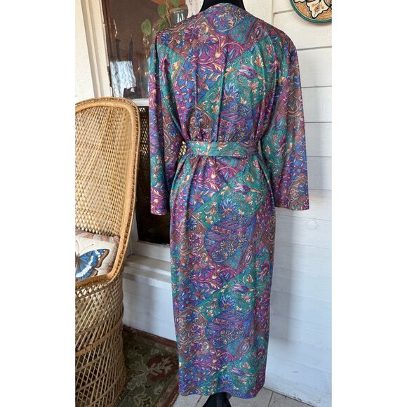 Vintage 70's Nancy II Blue Purple Floral Belted House Dress Sz 18 - Picture 2 of 14